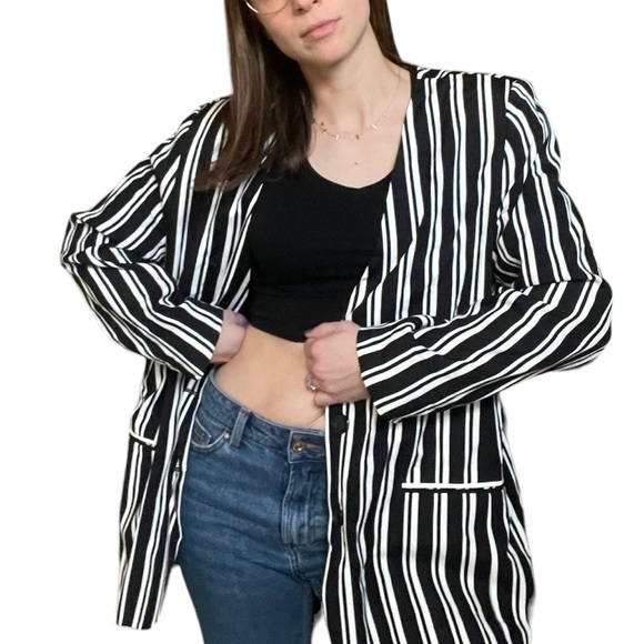 Vintage Alfred Dunner Black and White Oversized Striped Boxy Blazer Size L/XL - Picture 1 of 6